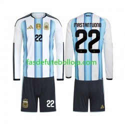 Camisola 1º Equipamento Seleção Argentina Franco Mastantuono 22 World Cup 2026 Manga Comprida ,Criança
