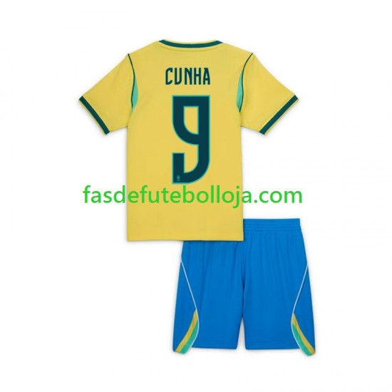 Camisola 2º Equipamento Seleção Brasileira Matheus Cunha 9 Chidlren World Cup 2026 Manga Curta