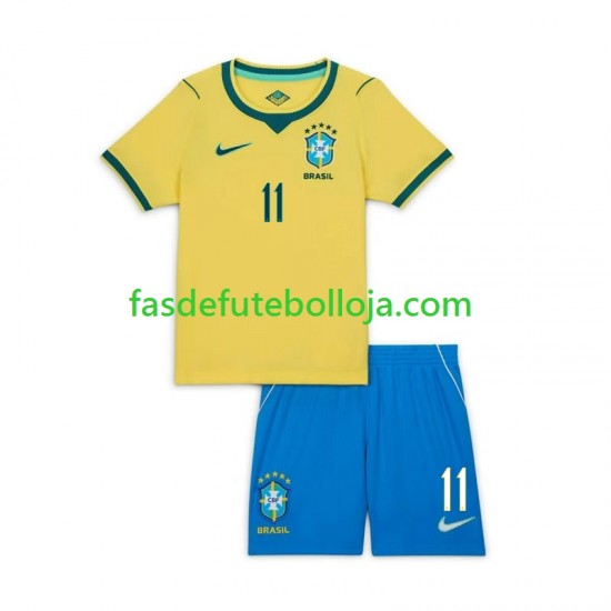 Camisola 1º Equipamento Seleção Brasileira Raphinha 11 World Cup 2026 Manga Curta ,Criança