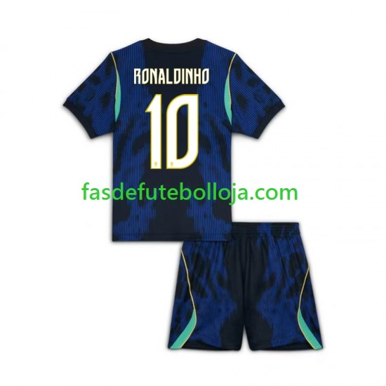 Camisola 2º Equipamento Seleção Brasileira Ronaldinho 10 World Cup 2026 Manga Curta ,Criança