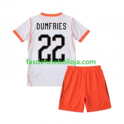 Camisola 2º Equipamento Seleção Neerlandesa Denzel Dumfries 22 World Cup 2026 Manga Curta ,Criança