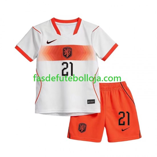 Camisola 2º Equipamento Seleção Neerlandesa Denzel Dumfries 22 World Cup 2026 Manga Curta ,Criança