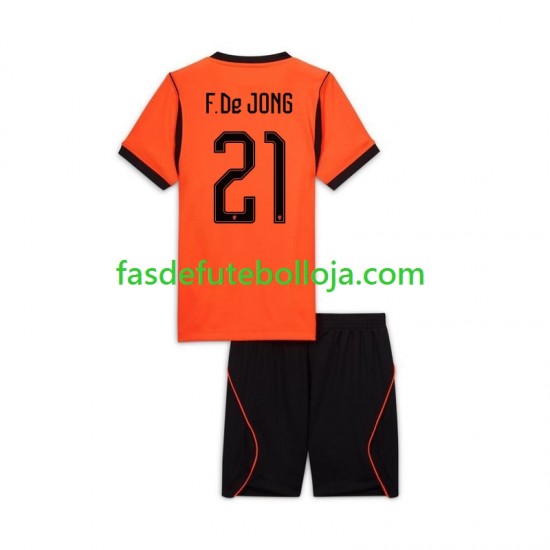 Camisola 1º Equipamento Seleção Neerlandesa Frenkie de Jong 21 World Cup 2026 Manga Curta ,Criança