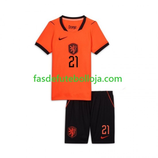 Camisola 2º Equipamento Seleção Neerlandesa Frenkie de Jong 21 World Cup 2026 Manga Curta ,Criança