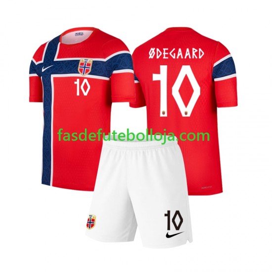 Camisola 1º Equipamento Seleção Norueguesa Martin Odegaard 10 World Cup 2026 Manga Curta ,Criança