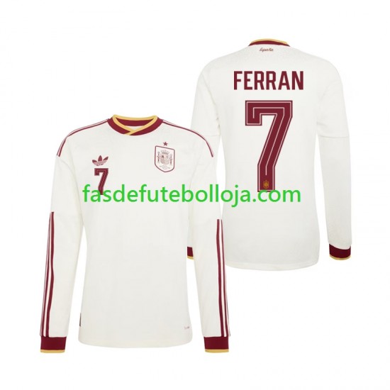 Camisola 2º Equipamento Seleção Espanhola Ferran Torres 7 World Cup 2026 Manga Comprida ,Homem