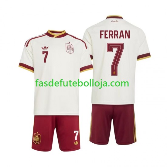 Camisola 2º Equipamento Seleção Espanhola Ferran Torres 7 World Cup 2026 Manga Curta ,Criança