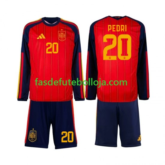 Camisola 1º Equipamento Seleção Espanhola Pedri 20 World Cup 2026 Manga Comprida ,Criança