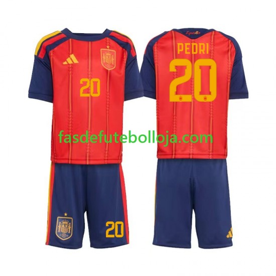 Camisola 1º Equipamento Seleção Espanhola Pedri 20 World Cup 2026 Manga Curta ,Criança