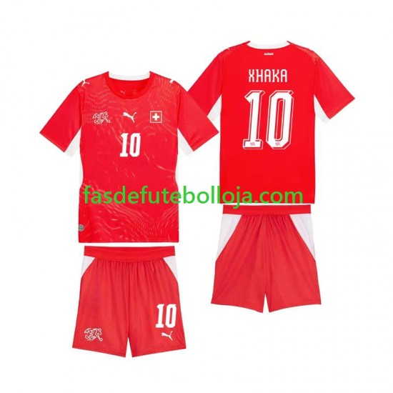 Camisola 1º Equipamento Seleção Suíça Granit Xhaka 10 World Cup 2026 Manga Curta ,Criança