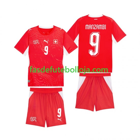 Camisola 1º Equipamento Seleção Suíça Johan Manzambi 9 World Cup 2026 Manga Curta ,Criança