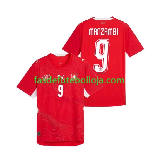 Camisola 1º Equipamento Seleção Suíça Johan Manzambi 9 World Cup 2026 Manga Curta ,Homem