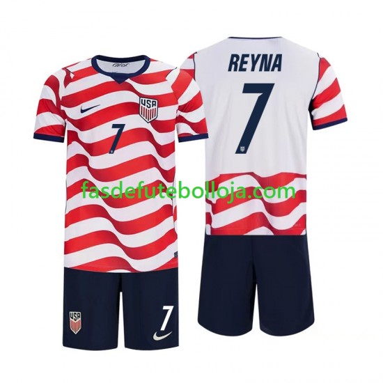 Camisola 1º Equipamento Seleção Estados Unidos Giovanni Reyna 7 World Cup 2026 Manga Curta ,Criança