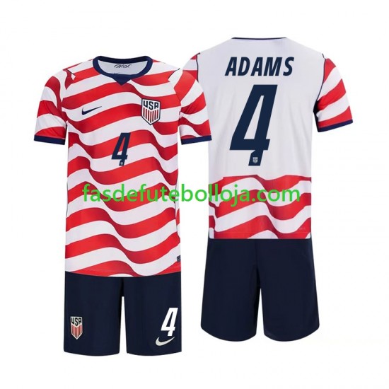 Camisola 1º Equipamento Seleção Estados Unidos Tyler Adams 4 World Cup 2026 Manga Curta ,Criança