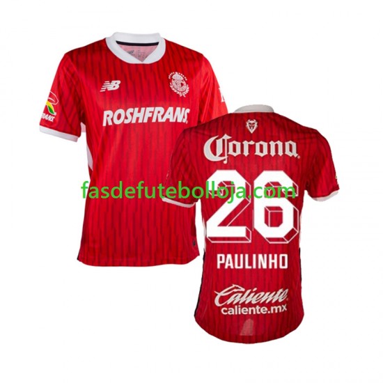 Camisola 1º Equipamento Deportivo Toluca Paulinho 26 2024-2025 Manga Curta ,Homem