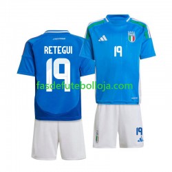 Camisola 1º Equipamento Seleção Italiana Mateo Retegui 19 2024 Manga Curta ,Criança