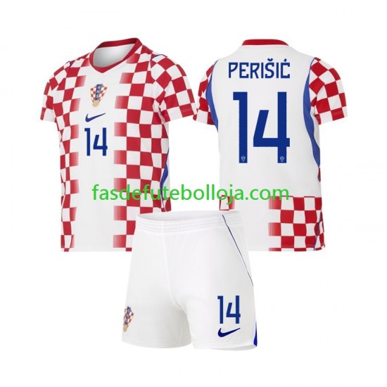 Camisola 1º Equipamento Seleção Croata Ivan Perisic 14 World Cup 2026 Manga Curta ,Criança