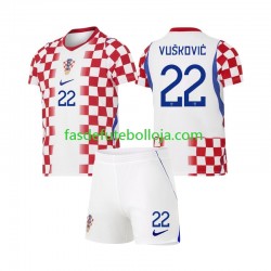Camisola 1º Equipamento Seleção Croata Luka Vuskovic 22 World Cup 2026 Manga Curta ,Criança