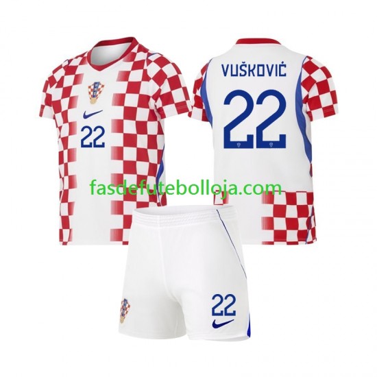 Camisola 1º Equipamento Seleção Croata Luka Vuskovic 22 World Cup 2026 Manga Curta ,Criança