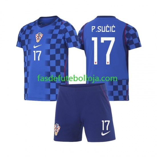 Camisola 2º Equipamento Seleção Croata Petar Sucic 17 World Cup 2026 Manga Curta ,Criança