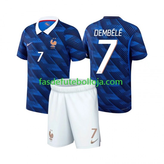 Camisola 1º Equipamento Seleção Francesa Ousmane Dembele 7 World Cup 2026 Manga Curta ,Criança