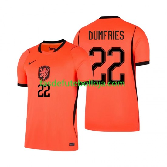 Camisola 1º Equipamento Seleção Neerlandesa Denzel Dumfries 22 World Cup 2026 Manga Curta ,Homem