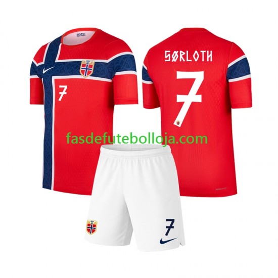 Camisola 1º Equipamento Seleção Norueguesa Alexander Sorloth 7 World Cup 2026 Manga Curta ,Criança