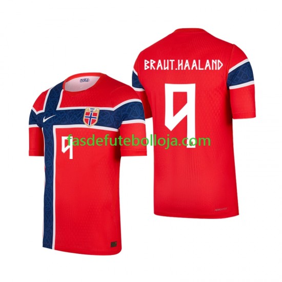 Camisola 1º Equipamento Seleção Norueguesa Erling Haaland 9 World Cup 2026 Manga Curta ,Homem
