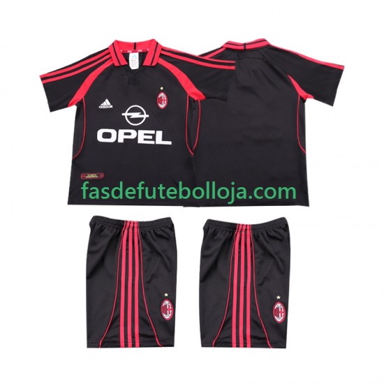 Camisola 3º Equipamento AC Milan 2000 2001 Manga Curta Retro ,Criança