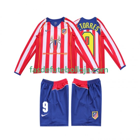 Camisola 1º Equipamento Atlético Madrid F TORRES 9 2005 2004 Manga Comprida Retro ,Criança