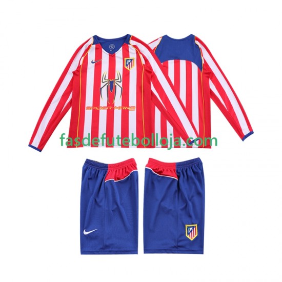 Camisola 1º Equipamento Atlético Madrid 2005 2004 Manga Comprida Retro ,Criança