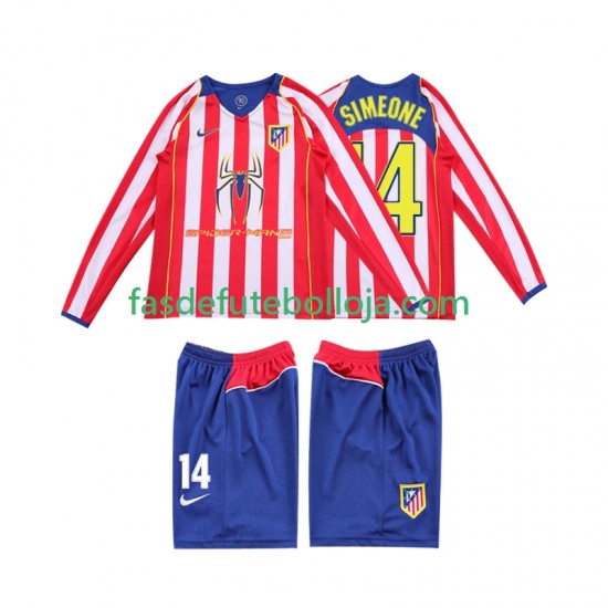 Camisola 1º Equipamento Atlético Madrid SIMEONE 14 2005 2004 Manga Comprida Retro ,Criança