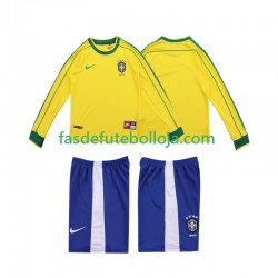 Camisola 1º Equipamento Seleção Brasileira 1998 Manga Comprida Retro ,Criança