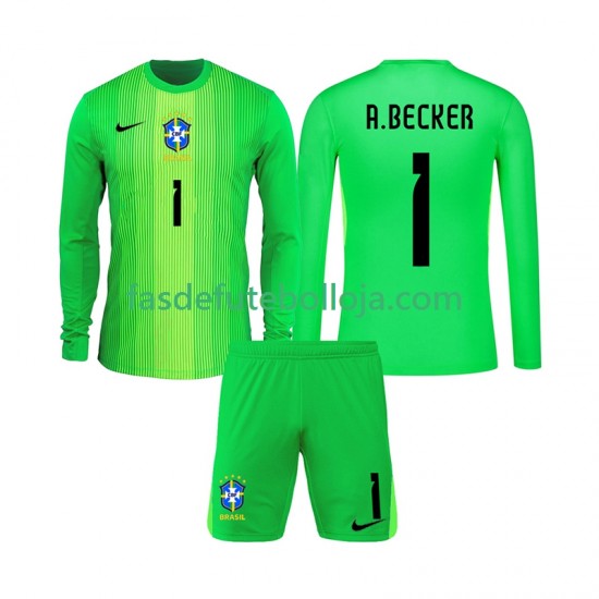 Camisola Guarda-redes 1º Equipamento Seleção Brasileira Alisson Becker 1 2026 Manga Comprida ,Criança