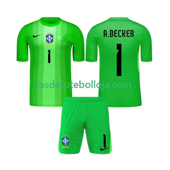 Camisola Guarda-redes 1º Equipamento Seleção Brasileira Alisson Becker 1 2026 Manga Curta ,Criança