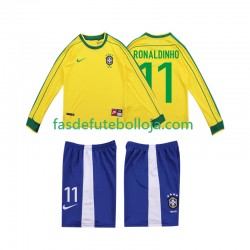 Camisola 1º Equipamento Seleção Brasileira RONALDINHO 11 1998 Manga Comprida Retro ,Criança