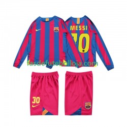 Camisola 1º Equipamento FC Barcelona Lionel Messi 10 2005 2006 Manga Comprida Retro ,Criança