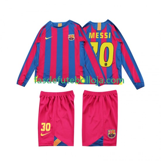 Camisola 1º Equipamento FC Barcelona Lionel Messi 10 2005 2006 Manga Comprida Retro ,Criança
