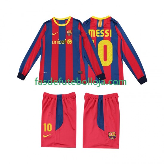 Camisola 1º Equipamento FC Barcelona Lionel Messi 10 2011 2010 Manga Comprida Retro ,Criança