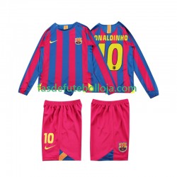 Camisola 1º Equipamento FC Barcelona RONALDINHO 10 2005 2006 Manga Comprida Retro ,Criança