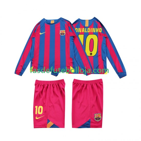 Camisola 1º Equipamento FC Barcelona RONALDINHO 10 2005 2006 Manga Comprida Retro ,Criança