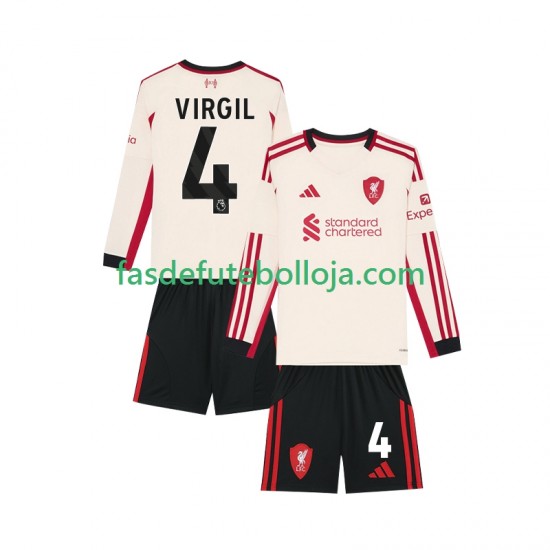 Camisola 2º Equipamento Liverpool Virgil van Dijk 4 2025-2026 Manga Comprida ,Criança