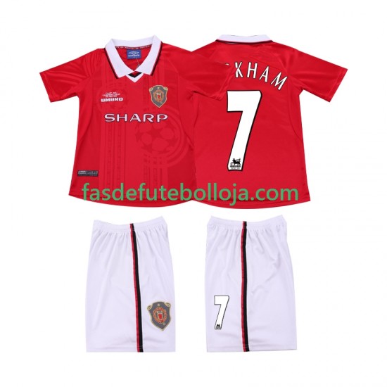 Camisola 1º Equipamento Manchester United BECKHAM 7 2000 1999 Manga Curta Retro ,Criança