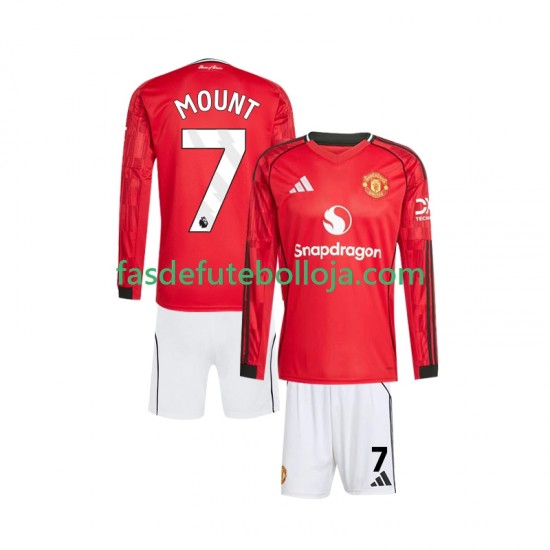 Camisola 1º Equipamento Manchester United Mason Mount 7 2025-2026 Manga Comprida ,Criança