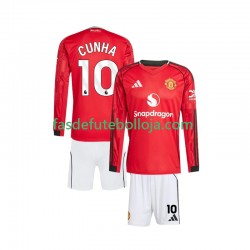 Camisola 1º Equipamento Manchester United Matheus Cunha 10 2025-2026 Manga Comprida ,Criança
