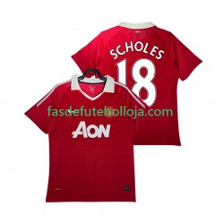 Camisola 1º Equipamento Manchester United SCHOLES 18 2011 2010 Manga Curta Retro ,Homem