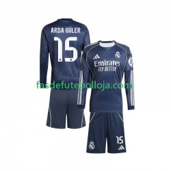 Camisola 2º Equipamento Real Madrid Arda Guler 15 2025-2026 Manga Comprida ,Criança