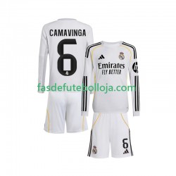 Camisola 1º Equipamento Real Madrid Camavinga 6 2025-2026 Manga Comprida ,Criança