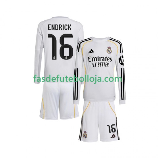 Camisola 1º Equipamento Real Madrid Endrick 16 2025-2026 Manga Comprida ,Criança