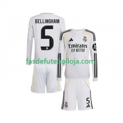 Camisola 1º Equipamento Real Madrid Jude Bellingham 5 2025-2026 Manga Comprida ,Criança